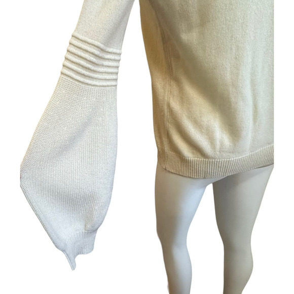 Aqua Cashmere From Bloomingdale's Cream Balloon Sleeves Sweater  sz S EUC - Picture 4 of 6